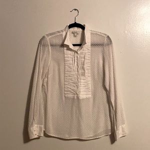 J. Crew White Swiss Dot Tuxedo Blouse. Size 12.